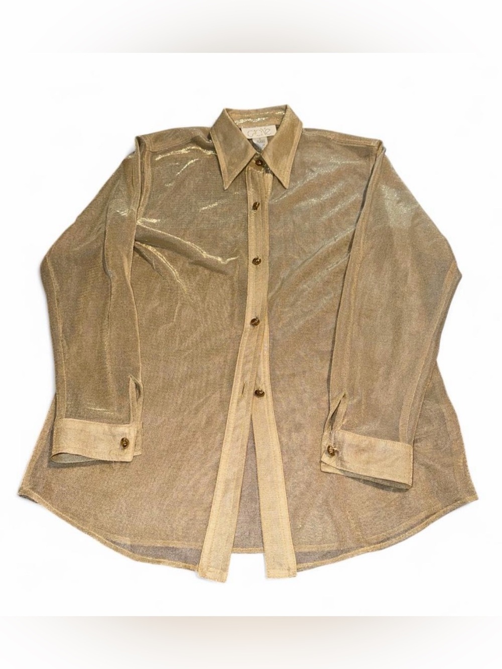 Cache Metallic Gold Sheer Button-Down Shirt